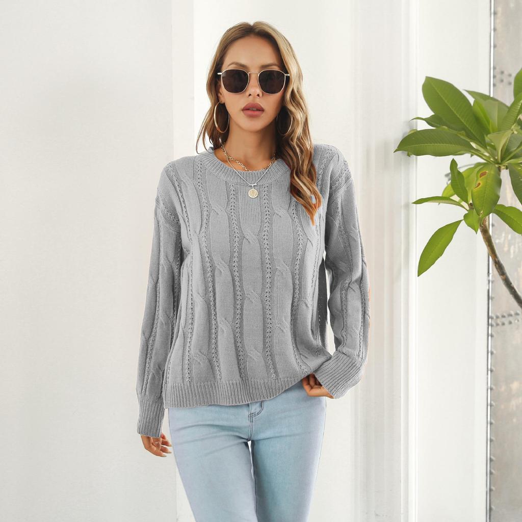 Women's European-American Loose Knit Cable Sweater - Long Sleeve, Autumn/Winter