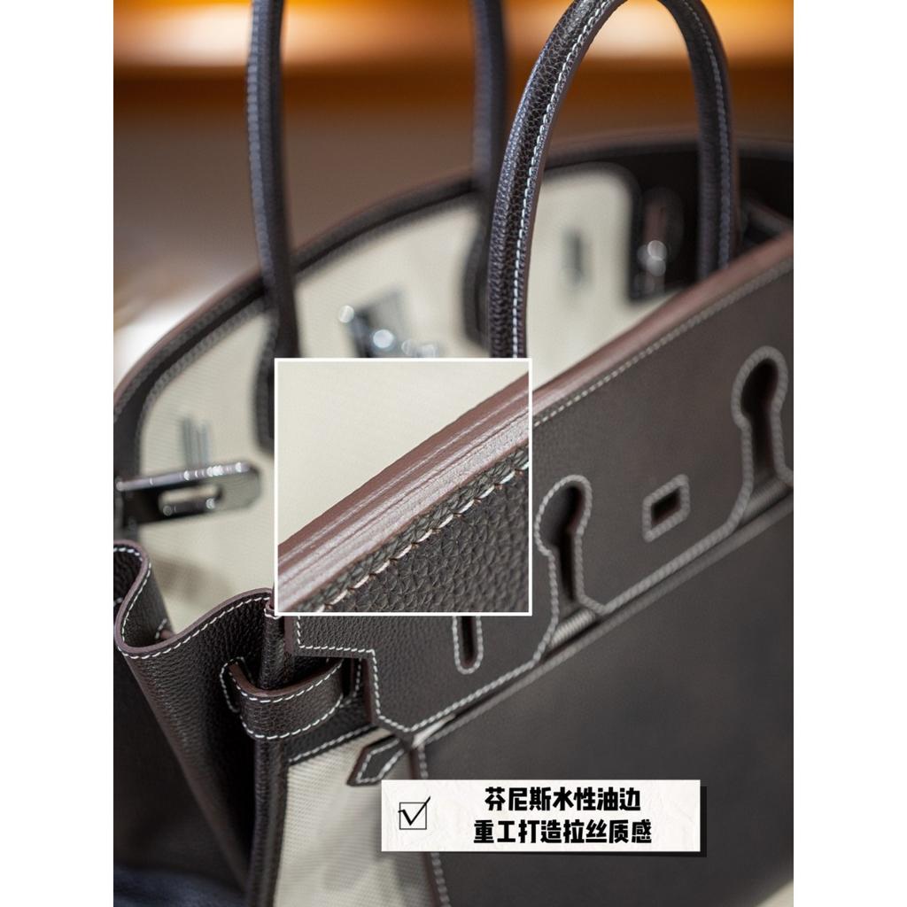 Cross-border first-layer cowhide canvas Shaffy thread oblique needle craft pair bag king platinum 30/35 genuine leather handbag