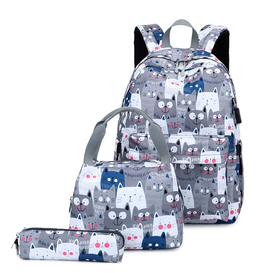 New Bookbag School Backpack Kids Teen Girls School Bags Cute Schoolbag for 15 Inch Laptop Landscape Printing Backpack Set