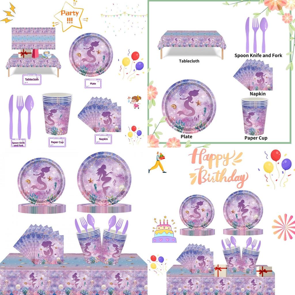 Party-Pappteller und Besteck-Set im Meerjungfrauen-Thema für eine verträumte Feier