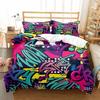 Graffiti Duvet Cover Set Cute Hip Hop Style Polyester Comforter Cover with Pillowcase Queen Full Size for Kid Teen Bedding Set