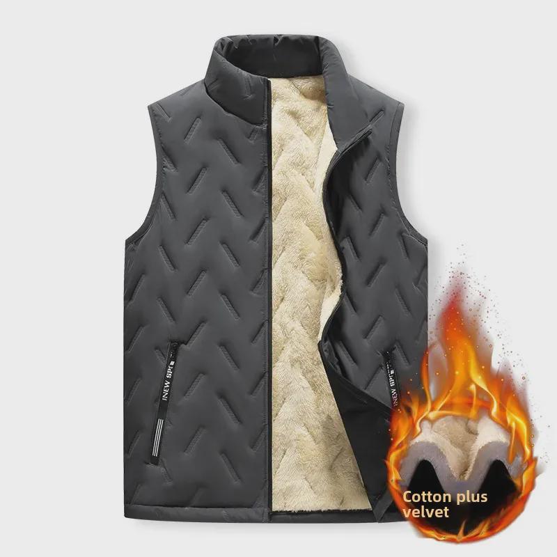 Men's Plus Size Velvet Warm Vest - Autumn/Winter Twill Crepe Sleeveless Waistcoat
