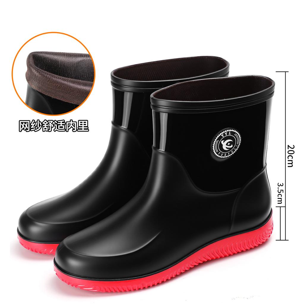 Men's medium tube fashion men's rain shoes rain boots velvet cotton rain shoes non-slip takeaway waterproof work shoes