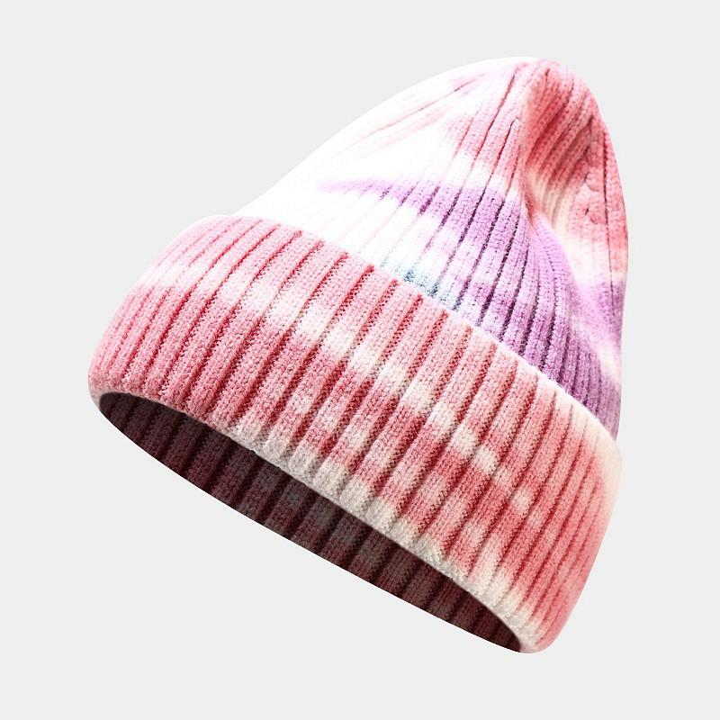 Knitted Beanie Hat Women Winter Warm Stripe Cuffed Pointed Cap Outdoor Fashion Accessory