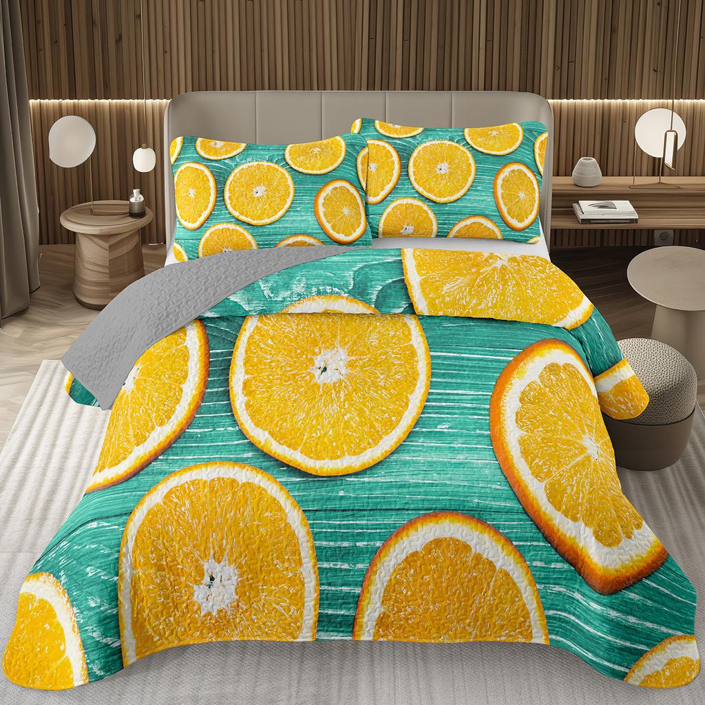 Citroen Twin Queen King Sprei Set Oranje Gewatteerde Sprei 2/3 stuks Zomer Tropisch Fruit Beddengoed Set Botanisch Thema Huisdecoratie