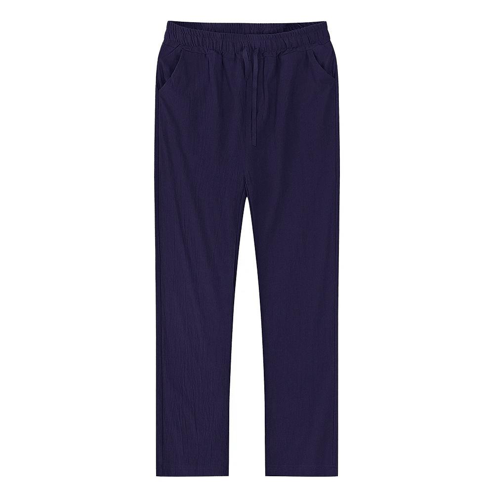 

Мужские хлопковые льняные брюки мужские осенние повседневные прямые дышащие однотонные льняные брюки для фитнеса уличная одежда S-3XL XXXL темно-синий