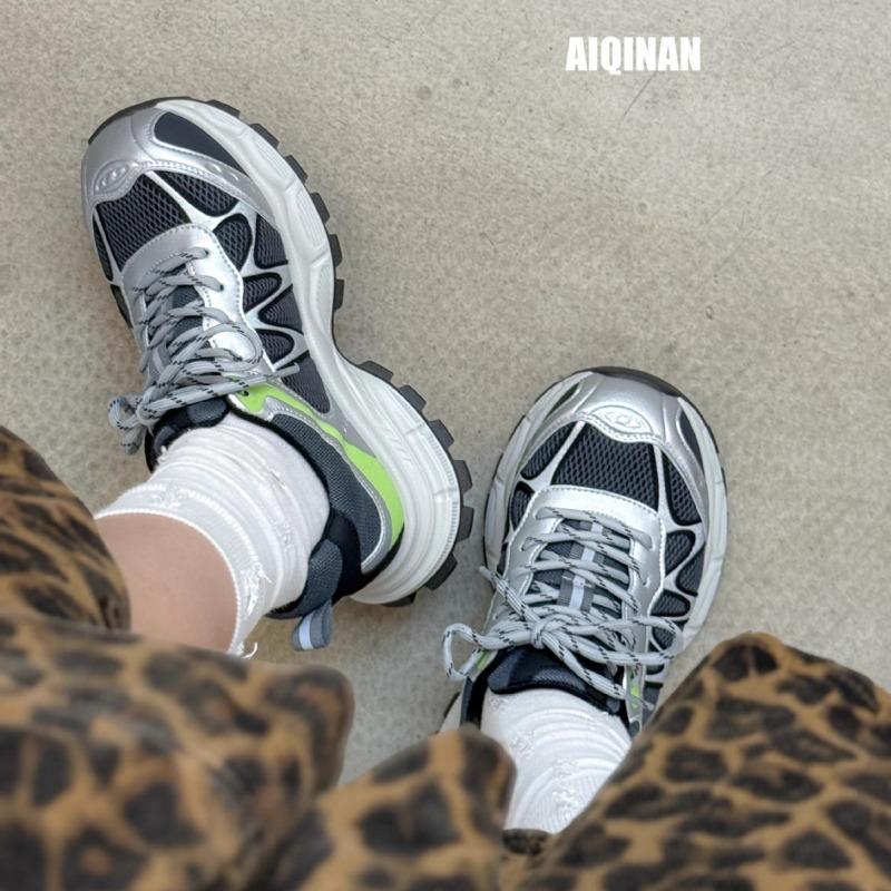 

New leather platform dad shoes women s outdoor lightweight versatile leisure sports running shoes mountaineering student tide 40 серебряный