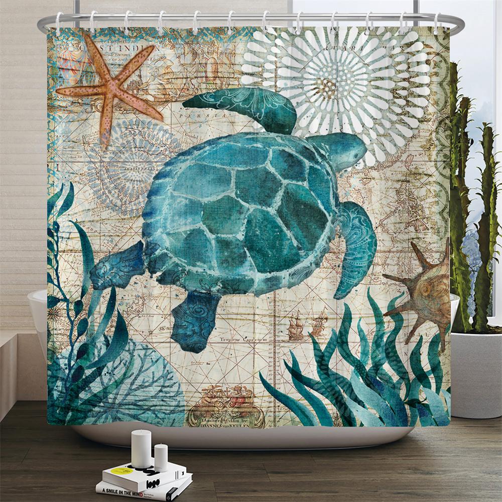 Ocean Underwater World Turtle Dolphin 3D Printing Shower Curtain Bathroom Curtain Waterproof Polyester Bath Curtains with Hooks