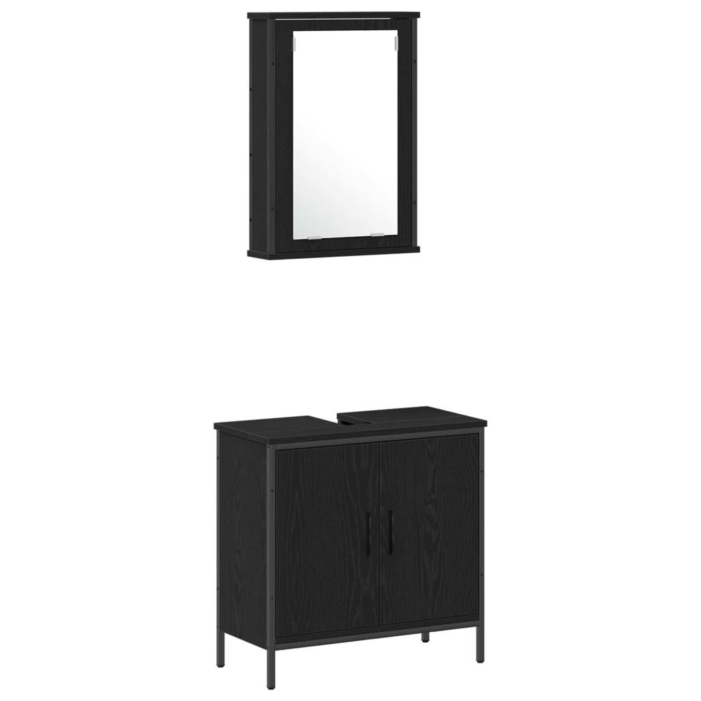 Bathroom Furniture Set with Shelf 4 pcs Black Wood based Material
