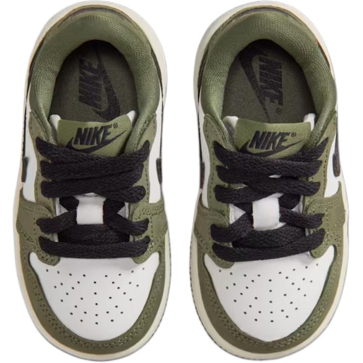 Jordan Air Jordan 1 Slip Resistant Abrasion Resistant Low Top Toddler Shoes White Green Infant And Toddler HQ6997-200