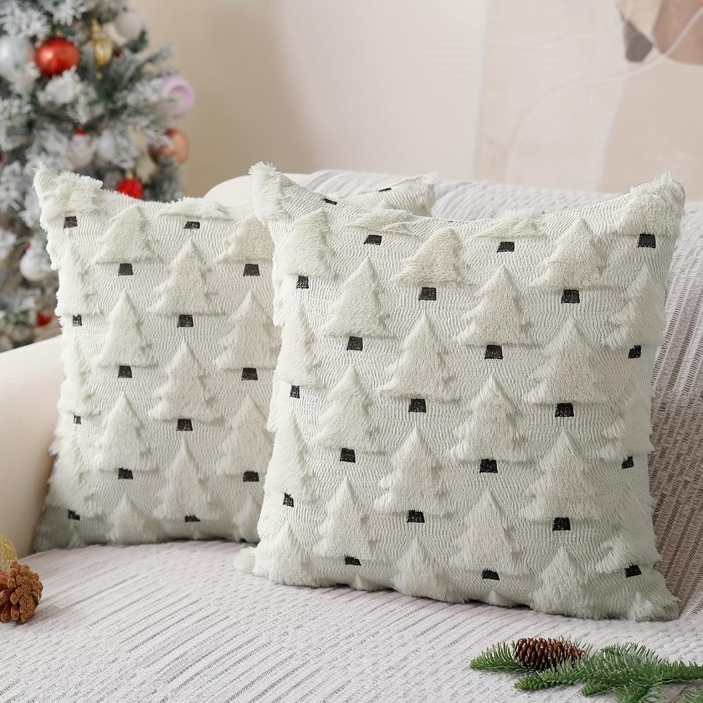 2pcs Christmas Pillow Covers Christmas Tree Pillow Cases Decorations Soft Plush Faux Wool Pillow Covers Winter Holiday Decor for Sofa Living Room