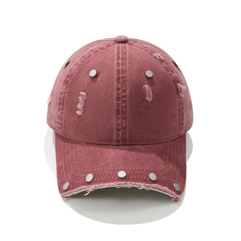 Niche old washed hole baseball cap women spring and summer retro rivets broken brim sun protection peaked cap children tide
