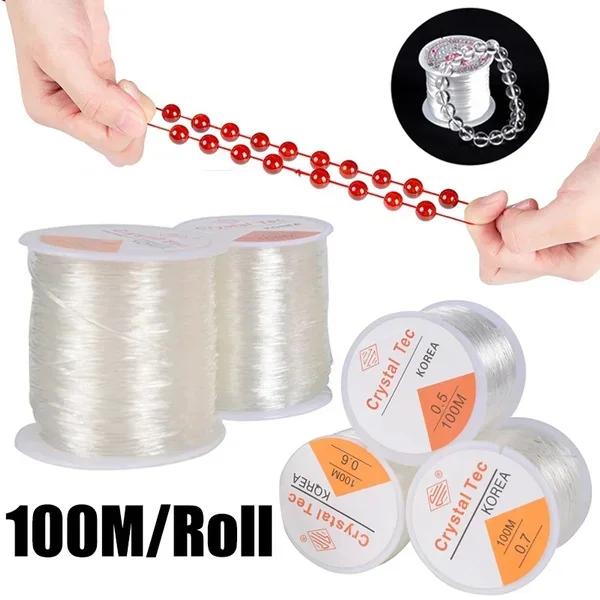 100 מטר חוט שרשרת אלסטי חזק חוט קריסטל ליצירת תכשיטים שרשרת צמיד חרוזים DIY חוט שקוף נמתח
