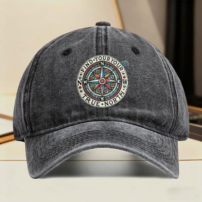 Vintage Compass Find Your True North Baseball Cap Washed Polyester Outdoor Travel Adjustable Hat