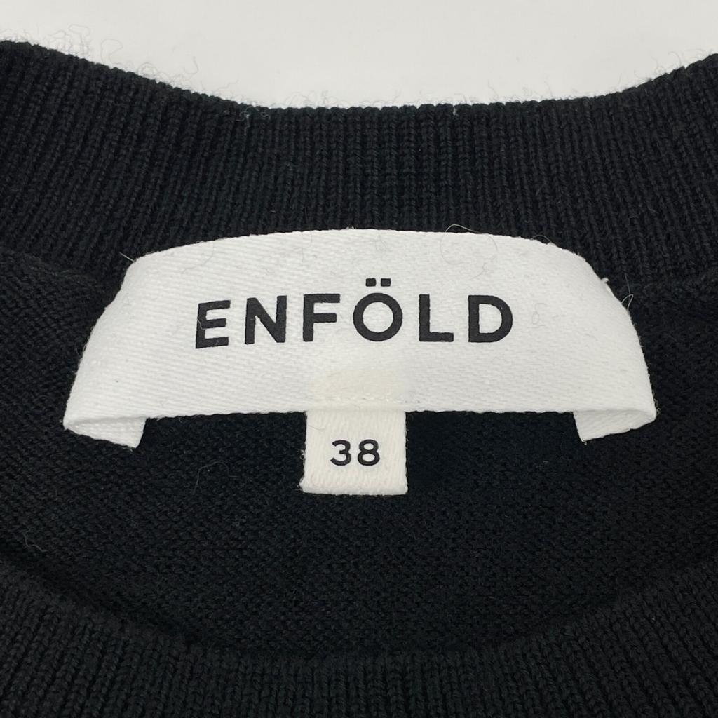 ENFOLD Black Wool Curve Slit Pullover Knit Sweater tops 38 blackUsed