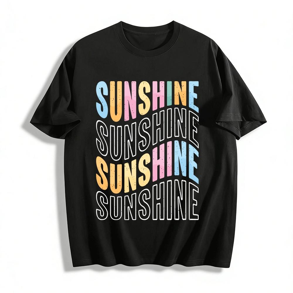 Vibrant SUNSHINE Letter Print Casual Short Sleeve T-Shirt Pure cotton T-shirt XXS