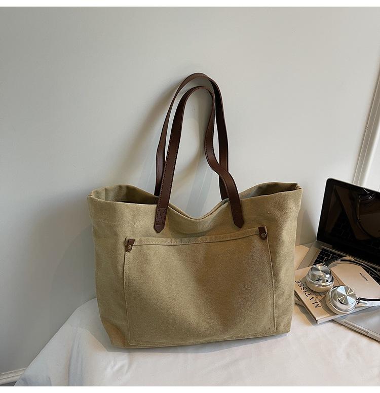 Large Capacity Canvas Tote Bag New Simple Casual Versatile Shoulder Bag College Students Class Commuting Armpit Bag Women