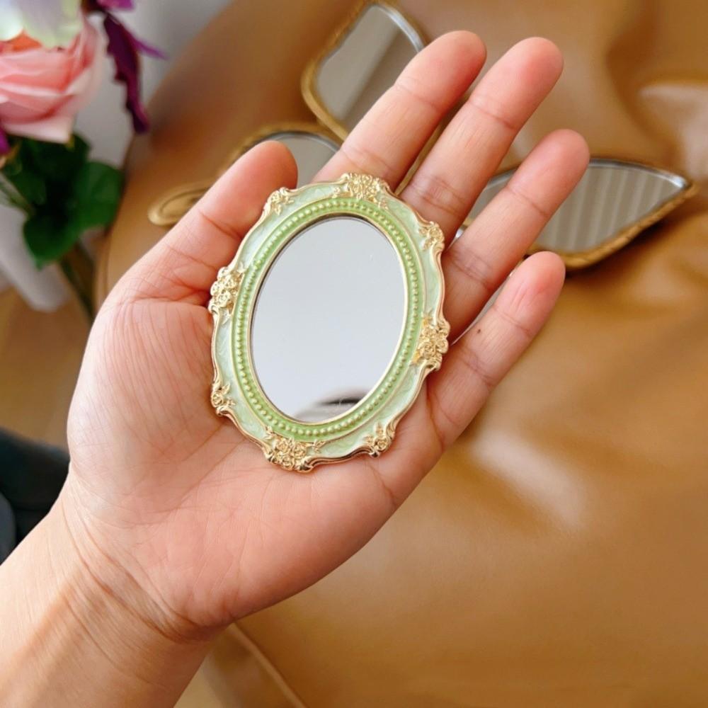 Mini Enamel Makeup Mirror Metal Frame Crystal Bow Mirror Lolita Embossment Mirror  Student Use