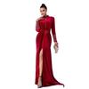 European and American Velvet Round Neck Long-Sleeve Evening Dress