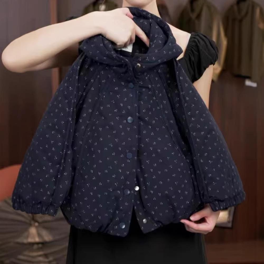 2025 Girls' Hooded Quilted Jacket - Korean Style, Printed, Thick Cotton for Autumn/Winter