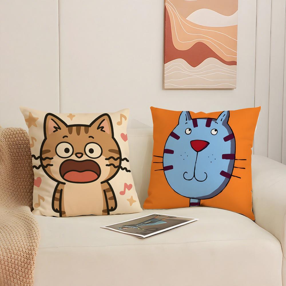 Funny And Silly Cat Pattern Cushion Cover Silky Elegant Comfort Sofa Bed Invisible Zipper Beach Pillowcase