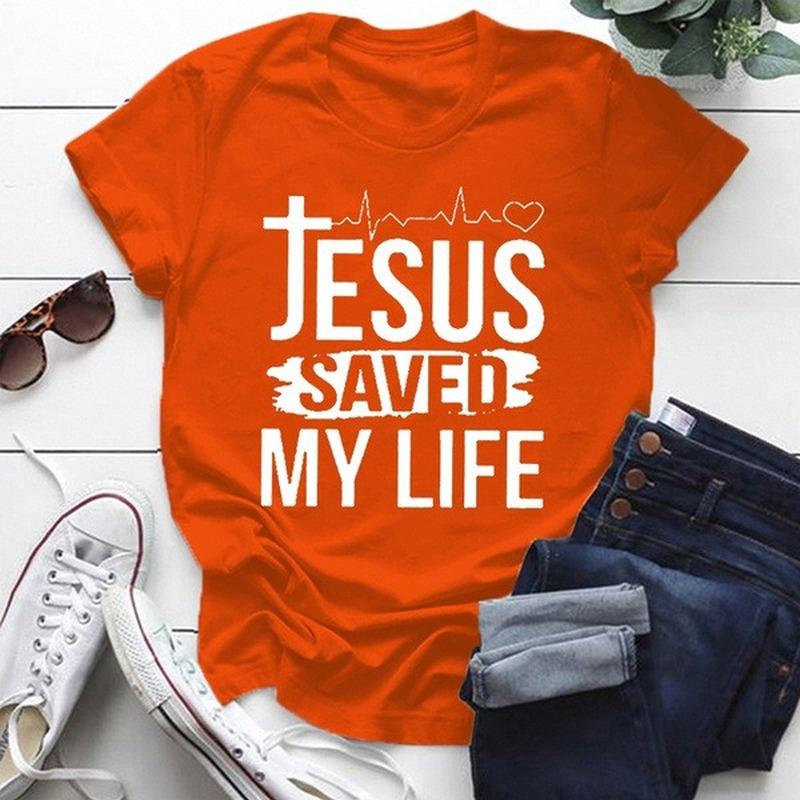 Jesus Save My Life Potisk Dámské Tričko Krátký Rukáv Kulatý Výstřih Volné Dámské Tričko Dámské Tričko Topy Oblečení Camisetas Mujer