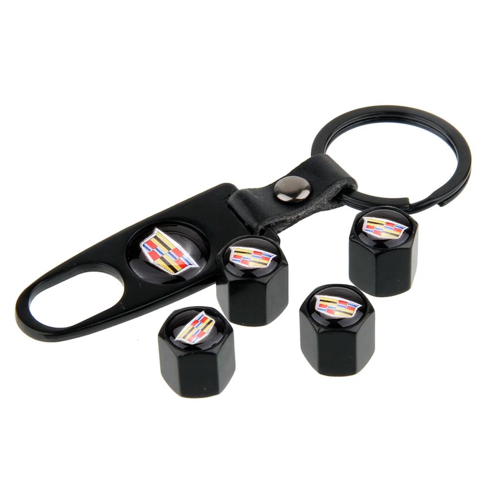 4pcs Car Wheel Valve Stems Caps with Keychain for Cadillac Escalade CTS CT5 XT5 XTS XLR BLS SLS STS SRX Deville Auto Accessories