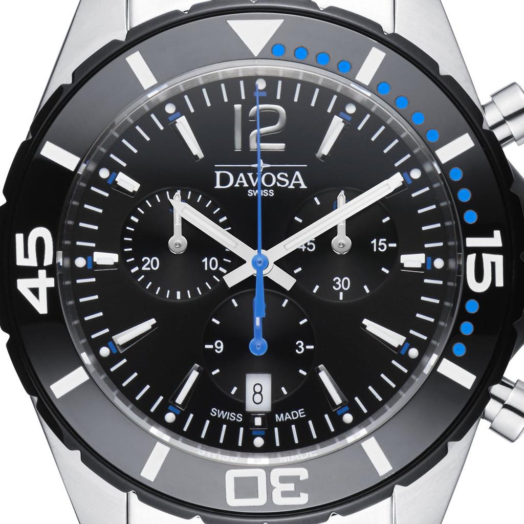 Davosa Nautic Star Chrono 10 ATM Wasserdicht Schweizer Made Herrenuhr, Robust, Silber, 163.473.45