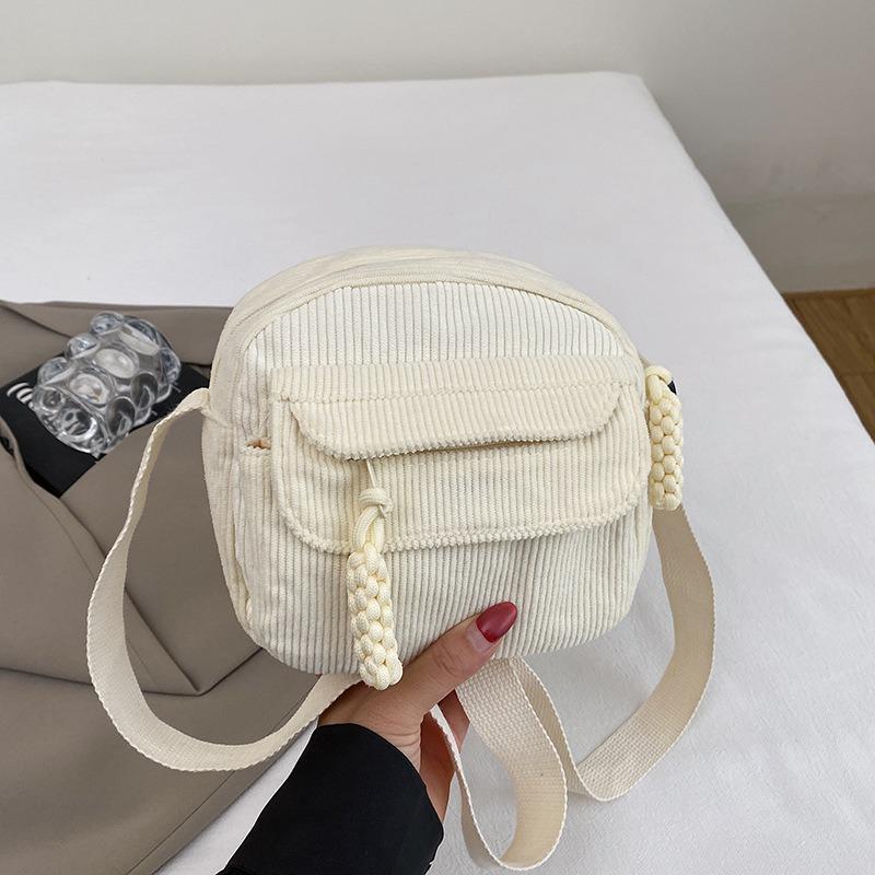 Corduroy Autumn New Fashionable Solid Color Bag Female Campus Style Female Shoulder Crossbody Bag Tide