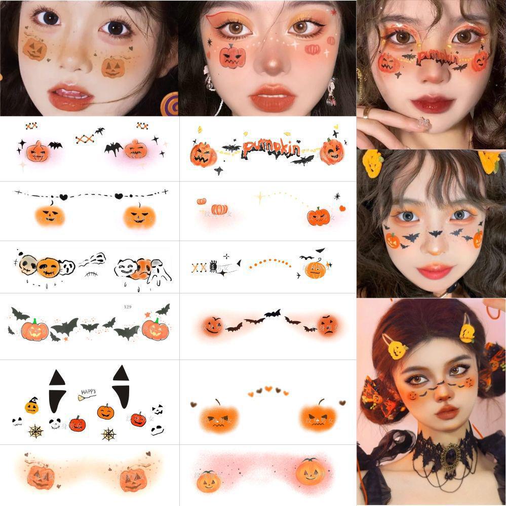 Halloween Kids' Waterproof Cartoon Tattoo Stickers - Cute Pumpkin, Ghost, and Skull Designs for Face Makeup