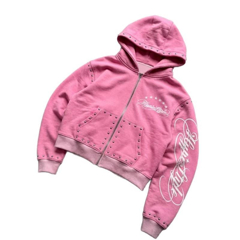 Y2K Zip-Up Hoodie Sweatshirt Set Unisex Loose Fit Streetwear Tracksuit Letter Print Casual Outfit