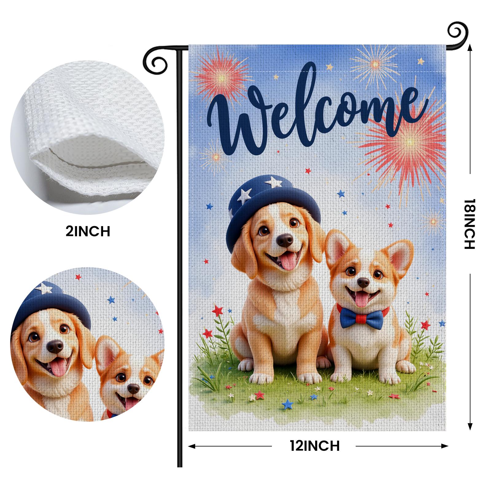 

30x45cm Garden Flag Welcome Pet Dog Patriotic Decoration Yard Flag Double Sided Weatherproof Outdoor Decor for Independence Day