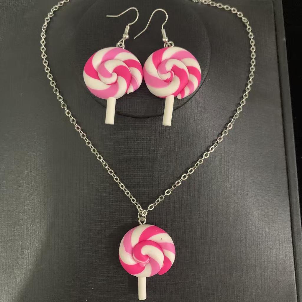 New European and American Fashion Earrings, Simulated Food and Play Lollipop Pendant Earrings, Fun DIY Necklace Set
