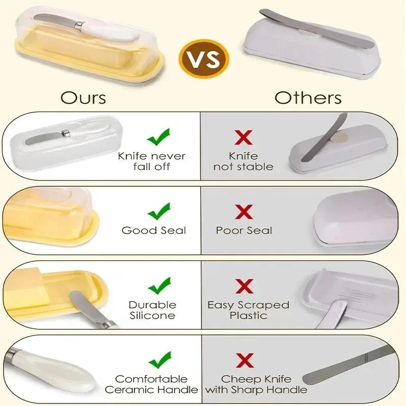 Plastic Butter Storage Box with Lid and Knife Fresh Keeping Cheese Container Kitchen Tool Butter Dish