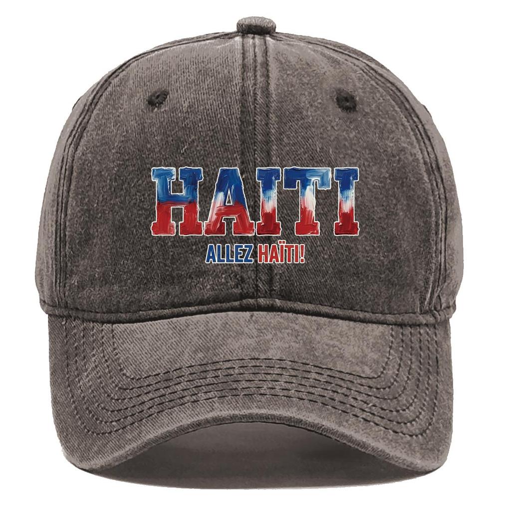 "HAITI" "ALLEZ HAITI" Flag Printed Sun Hat , Adjustable Baseball Cap Inelastic Sporting All-season Solid Color Sun Hat