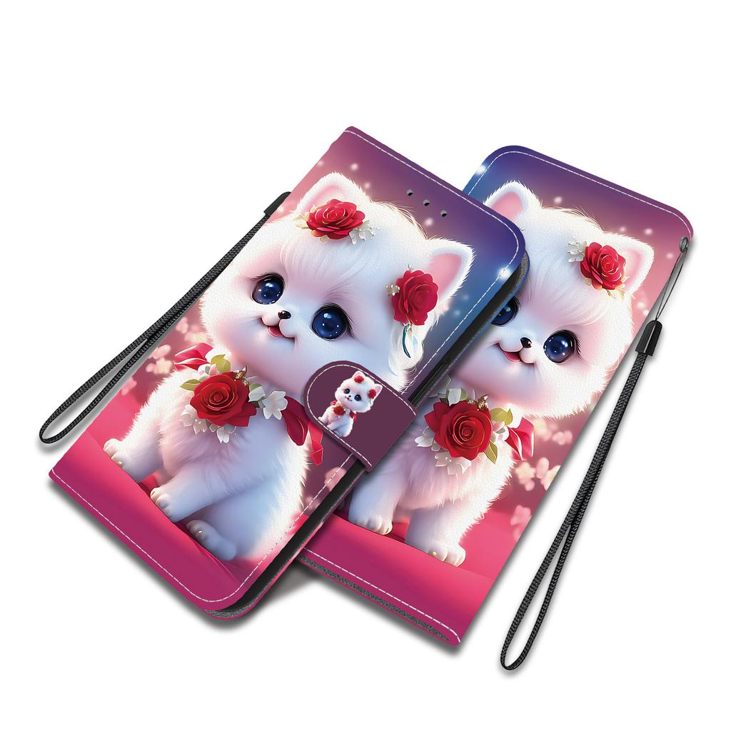 Handmade PU Leather Flip Case for Redmi Note 12 Pro/Xiaomi Poco X5 Pro Anti-Slip Shockproof Cover with Wrist Strap & Heart/Rose Cat Designs