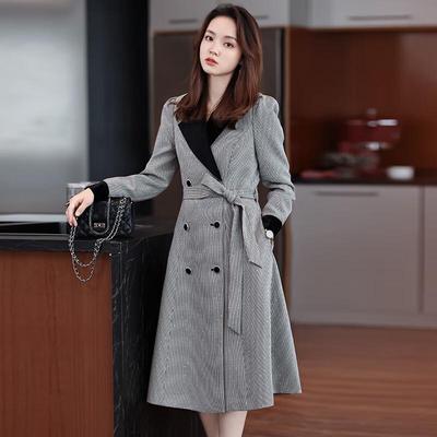 Tluoman Women's Plaid Mid-length Trench Coat