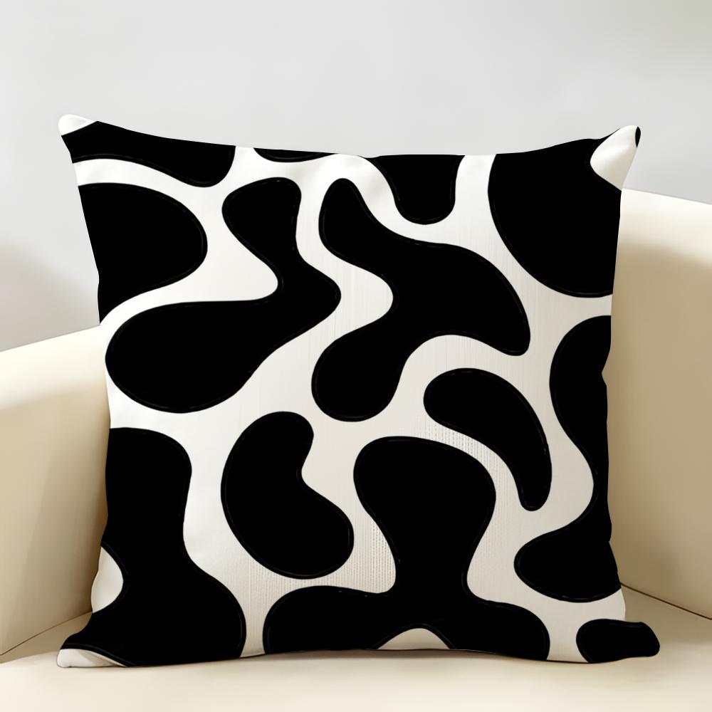 Minimalist Geometry Black White Brown Cushion Cover Natural Linen Organic Fabric Printing Breathable Perfect For Home Decor
