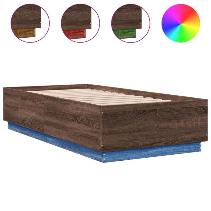 VidaXL Bed Frames with LED Lights, Single Bed with Slat Base, Adult Bedroom Bed, Modern, Brown Oak 90x190 3209666