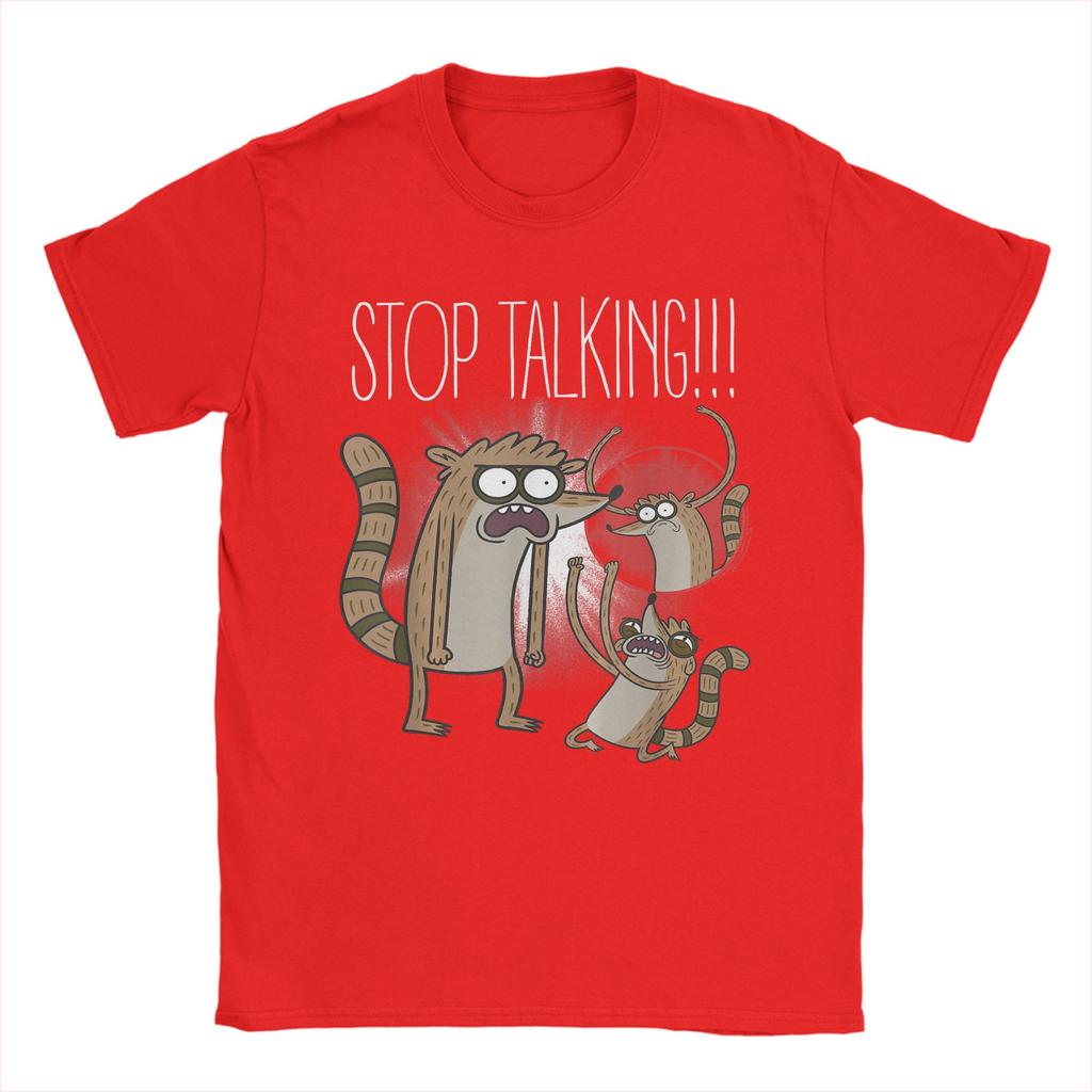 Regular Show Rigby Stop Talking Men T Shirts  Hipster Tees Short Sleeve Round Collar TShirt Cotton Graphic Tops