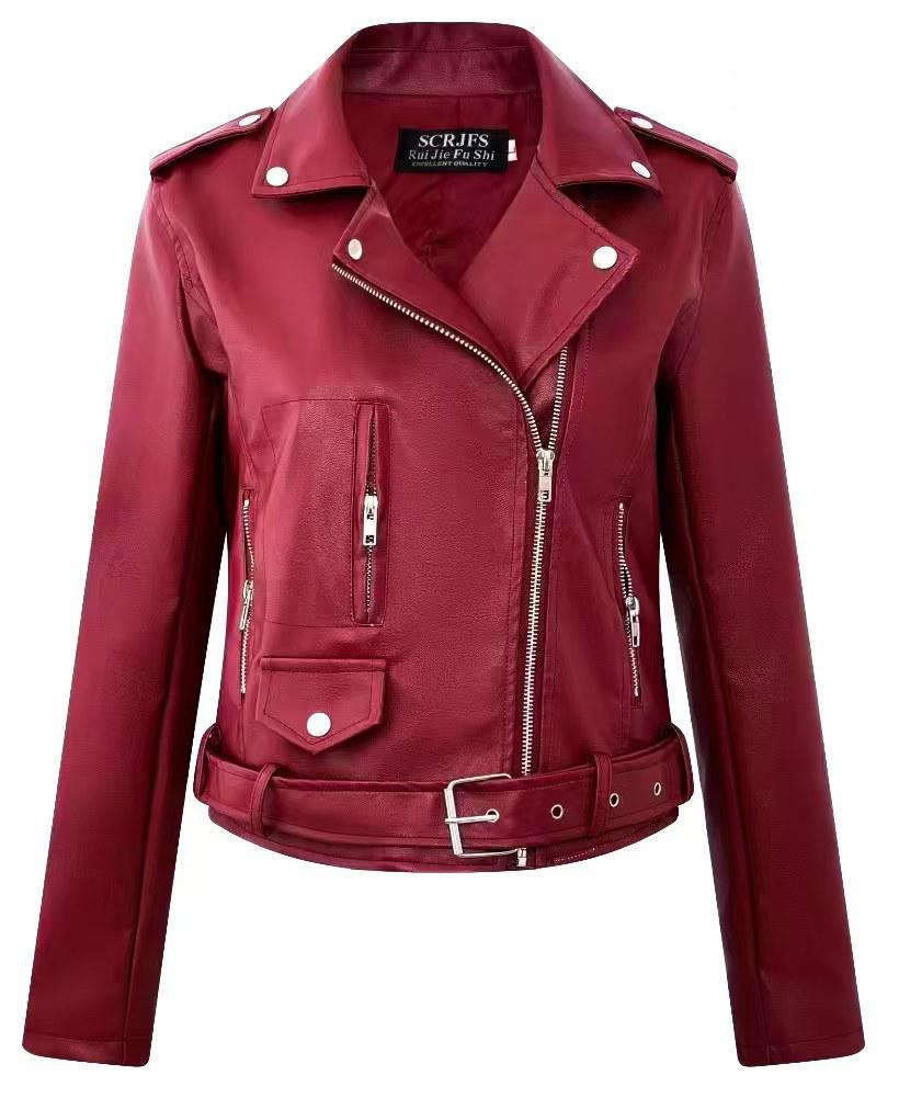 Women's Autumn/Winter PU Leather Motorcycle Jacket – Korean Style Slim Fit Short Coat