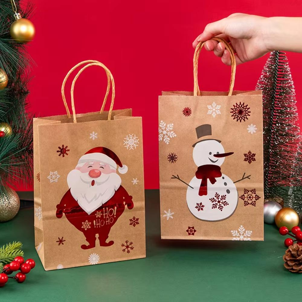 

10pcs Gilded Party Favor Bag Kraft Paper Handbag Christmas Decoration Tote Bag Souvenir S-Christmas Tree