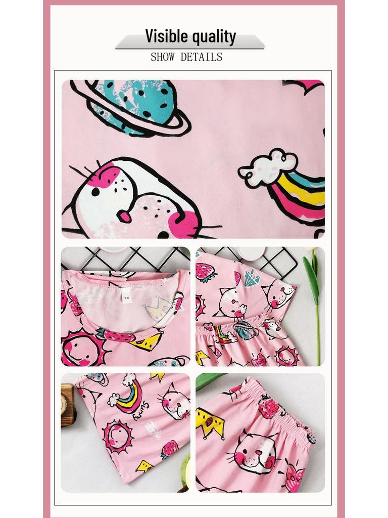 Women's Summer Cartoon Pajama Set - Cute Korean Style Christmas Short Sleeve & Shorts Homewear