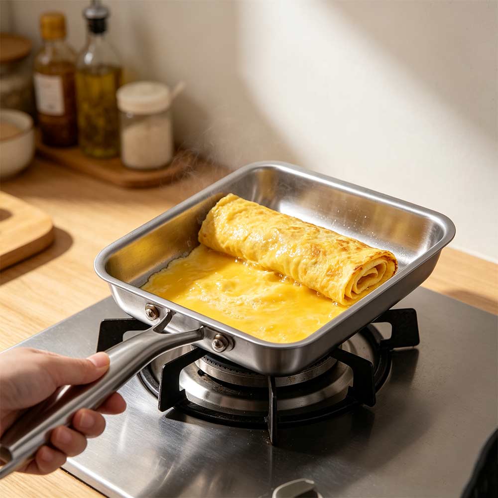 Edelstahl Japanische Omelettpfanne Rechteckige Eierbratpfanne Tamagoyaki Pfanne Kochen