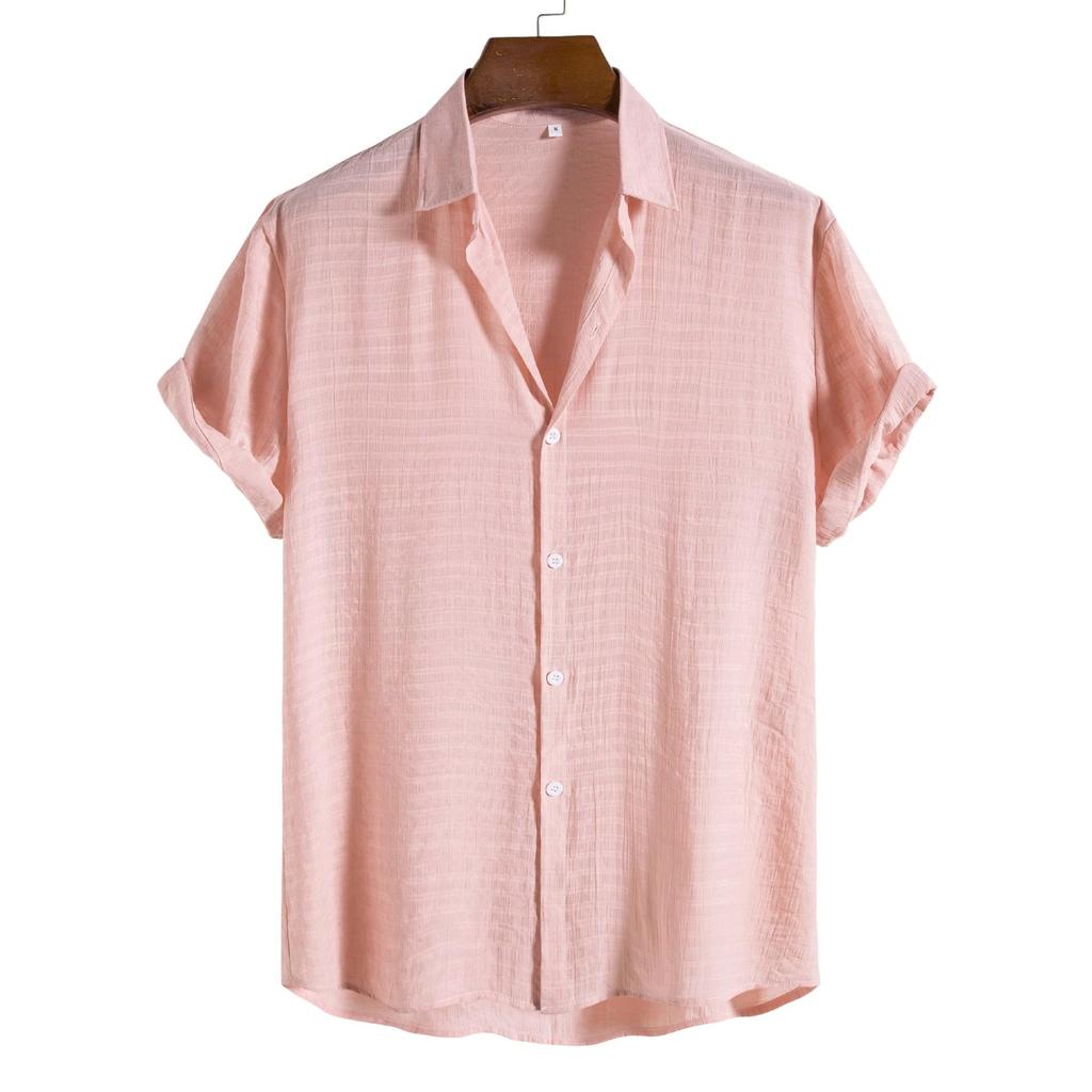 2026 New Men's Fashion Trend Solid Color Dark Check Short-sleeved Shirt