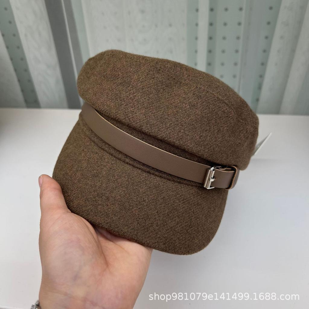Retro woolen flat hat female early autumn face small octagonal beret newsboy painter hat equestrian hat