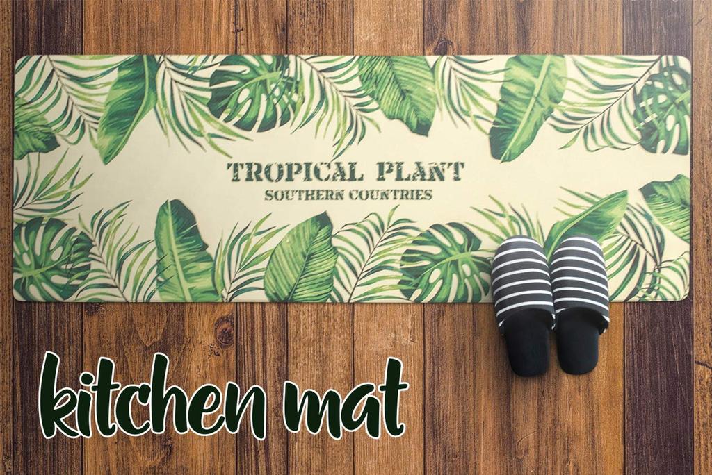 Arie Green Kitchen 45 X 220 Monstera Design Mat, Cm, Stain-Resistant, Easy-Cleaning PVC,