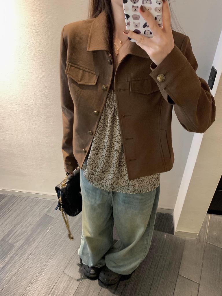 Vintage-Style Korean Turn-Down Collar Black Jacket - Women's Early Autumn Casual Short Coat