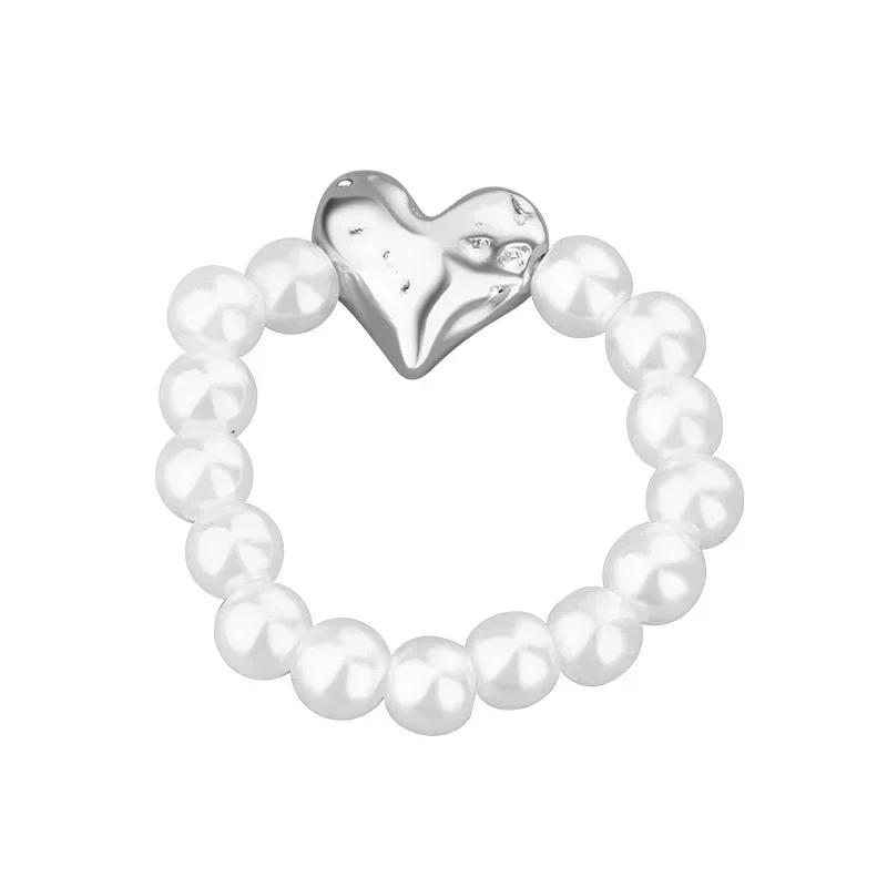 Bagues extensibles en Imitation de perles pour femmes et filles, mode coréenne, cœur doux, bijoux à la mode, accessoires, cadeau de fête