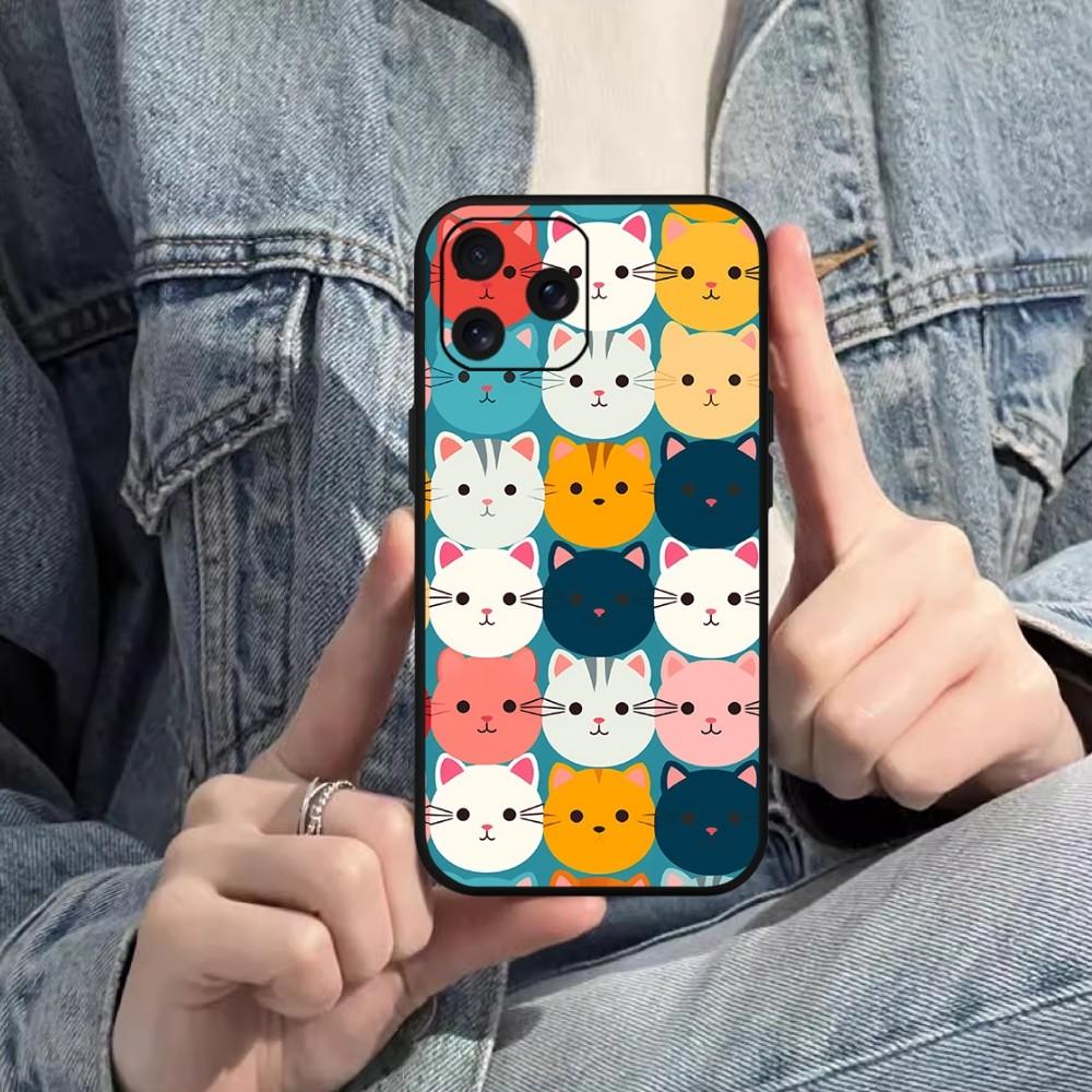 Cute Cat Cartoon Phone Case For iPhone Mini 11 12 13 14 15 Pro XS Max X Plus SE XR Black Soft Shell